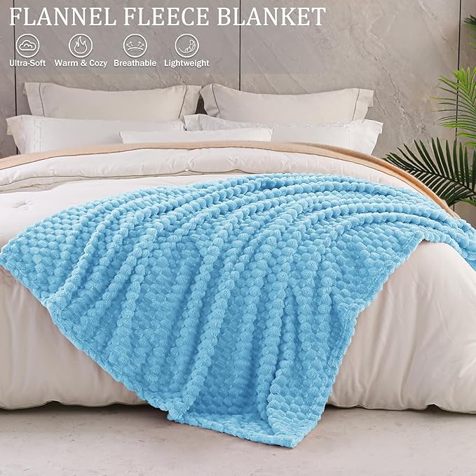 Exclusivo Mezcla Fleece Throw Blanket for Couch, Extra Large Fuzzy Blue Bed Blankets, Soft Cozy Plush Sofa Throws for All Seasons, 50x60 Inches