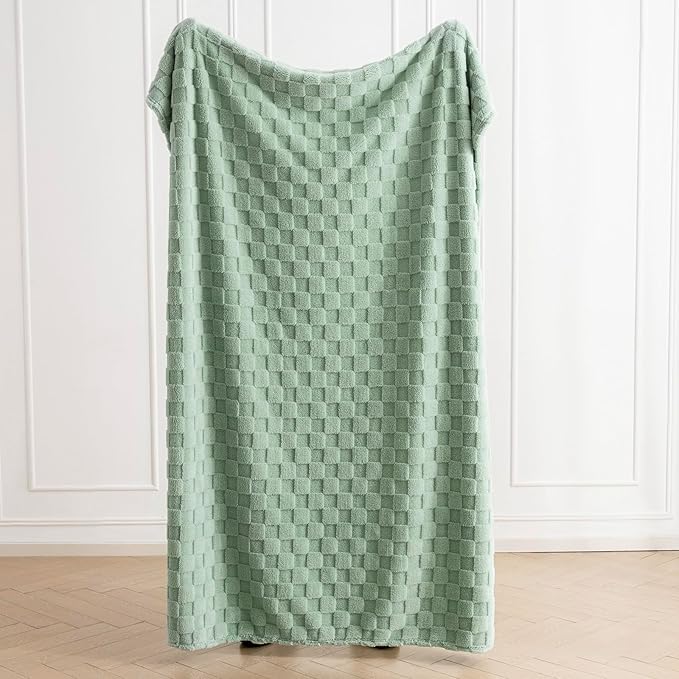 Sage Green 300GSM Fluffy XL Throw Blanket Soft Fleece Bed and Couch Blankets for Bedroom, Farmhouse, and Aesthetic Room Decor 5070