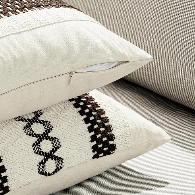 MIULEE Set of 2 Dark Brown Boho Decorative Lumbar Pillow Covers 12x20 Inch Farmhouse Rustic Couch Throw Pillows Modern Cotton Cushion Covers Retro Cute Macrame Woven Spring Decor for Bed Sofa Chair
