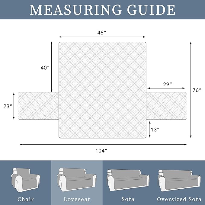 ISSUNTEX Double Protection 100% Waterproof Loveseat Sofa Covers for Living Room, Couch Covers for 2 Cushion Couch Sofa, Reversible Furniture Protector Sofa Cover for Dogs (Loveseat, Light Gray/Ivory)