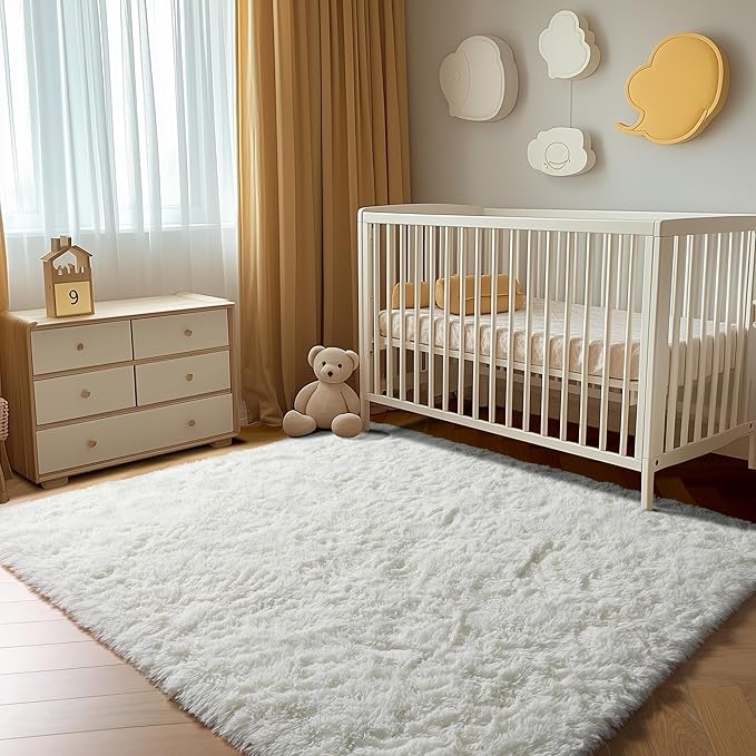 ONASAR Cream White 6x9 Area Rugs for Living Room Bedroom, Large Fluffy Bedside Throw Rug, Soft Plush Shaggy Fuzzy Floor Carpet for Nursery Kids Girls Boys Teen Dorm Home Decor Aesthetic