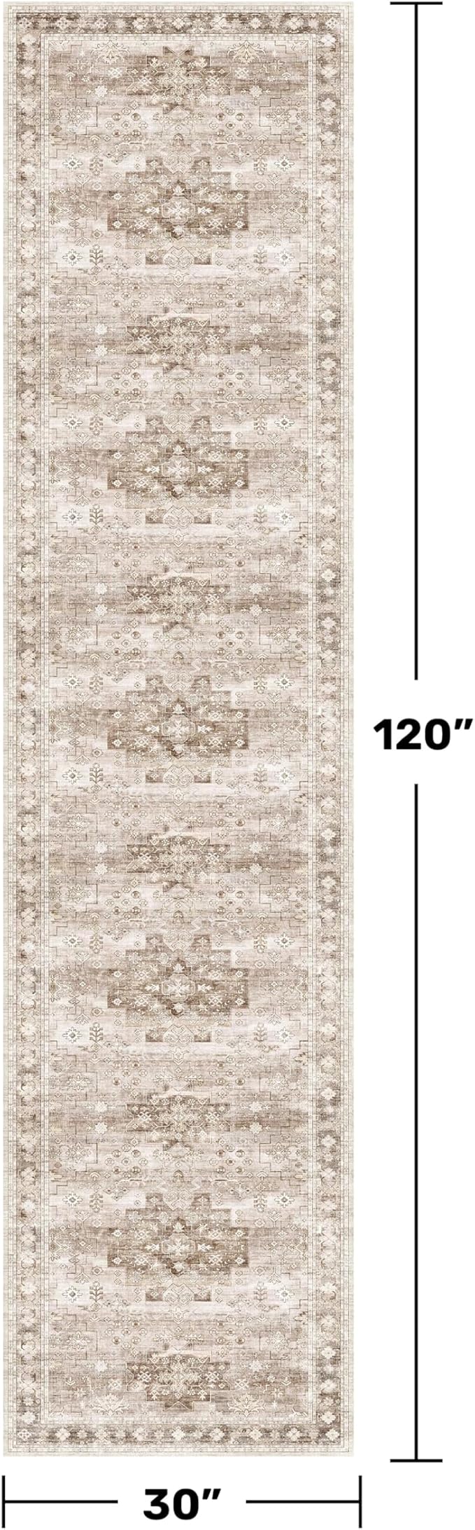 Beige Washable 2'6"x10' Extra Long Runner Rugs for Hallways, Non Slip Indoor Floor Mats for Entryway, Stain Resistant Long Floor Rug, Neutral Boho Floral Decor (2'6"x10' Beige/Latte)