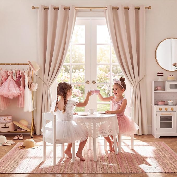 NICETOWN 100% Absolutely Blackout Linen Curtains for Bedroom Living Room, Blush Pink, 52" Wide, 2 Pieces, Privacy Vertical Thermal Insulated Window Drapes 84 inch Long for Infants and Young Children