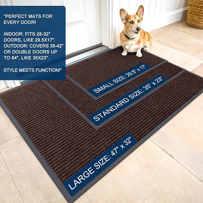 OLANLY Front Door Mat Indoor Outdoor Entrance, 2-Pack 47 x 32 Inch, Waterproof Heavy Duty Doormat, Fade Resistant, Low Profile, Easy Clean Patio Porch Welcome Floor Mats for Entry, Brown