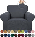KEKUOU Stretch Single Sofa Slipcover 1 Piece Couch Sofa Cover (31"-55") Furniture Protector 1 Seater Sofa with Elastic Bottom for Kids,Pet.Jacquard Small Checked Pattern Fabric(Small,Charcoal)