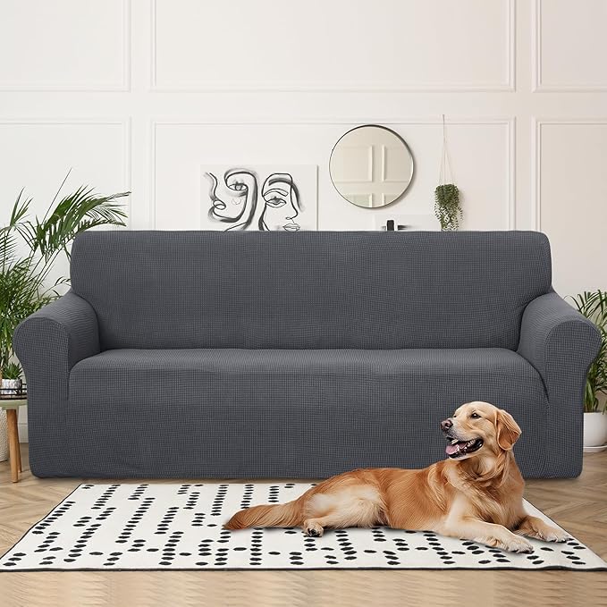 U-NICE HOME 4 Seater Stretch Couch Cover Sofa Cover Washable Sofa Slipcover Furniture Protector for 3 Cushion Couch Sofa Pet Friendly, Dark Grey