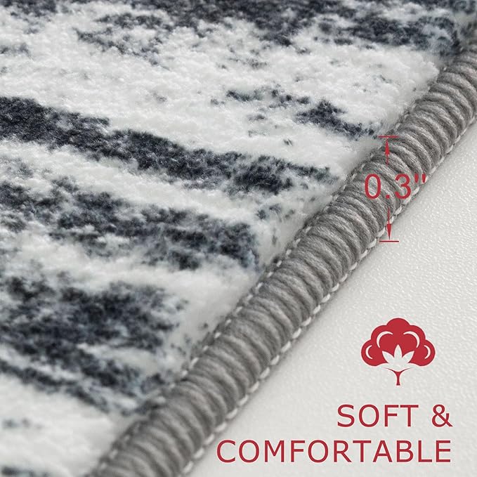KOZYFLY Modern Abstract Kitchen Runner Rug, 2x6 Washable Rug Runner Non-Slip Soft Striped Hallway Runner Rugs, Black Navy Blue Grey Carpet Runner for Entryway Bathroom Laundry Room Foyer