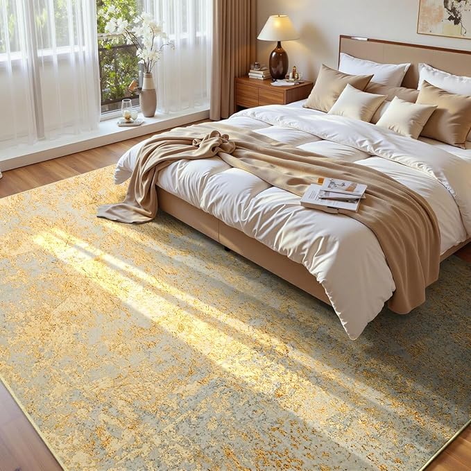 Ompaa Living Room Rug 6x9 Area Rug Washable Boho Carpet Non Slip Abstract Vintage Indoor Large Rugs for Bedroom, Classroom, College Dorm, Farmhouse, Dining Room, Kids Playroom (Orange, Silver & Gray)