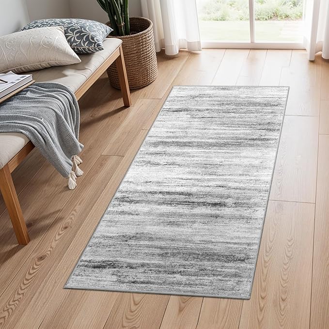 2x4 Washable Entryway Runner Rugs: Easy-to-Clean Runners for Hallway Bedroom - Stain and Water Resistant Rug with Non-Slip Backing - Soft Low-Pile Door Mat Kitchen Carpet Grey