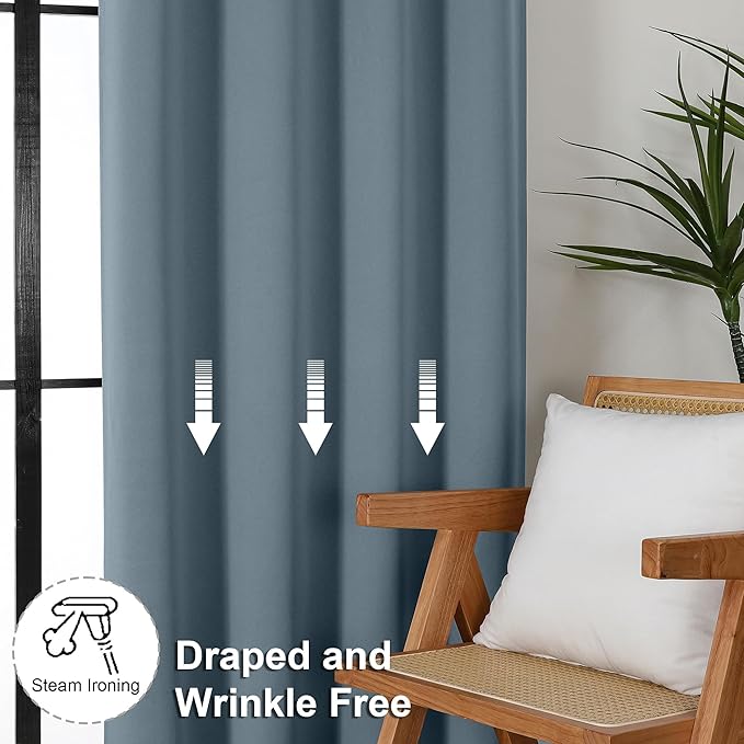 Simplebrand Ava Stone Blue Short Blackout Curtains for Bedroom 54 Inches Long 2 Panels Set, Solid Thermal Insulated, Energy Saving Window Treatment Curtains Blackout Drapes, W40 x L54 Inch, Stone Blue