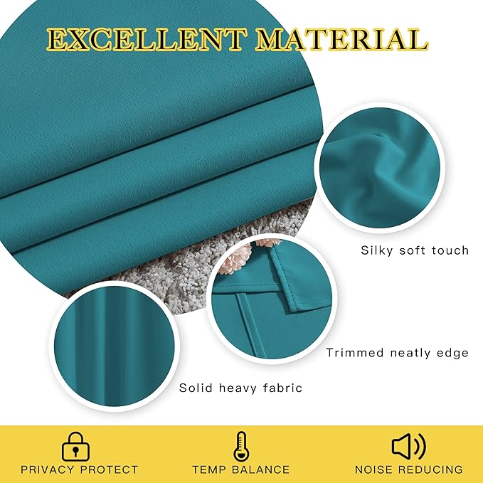 NICETOWN Blackout Curtains & Drapes Extra Long 120" - Grommet Room Darkening Thermal Insulated Solid Grommet Window Treatment for Hall/Villa, Peacock Teal, 2 Panels, 52" W by 120" L