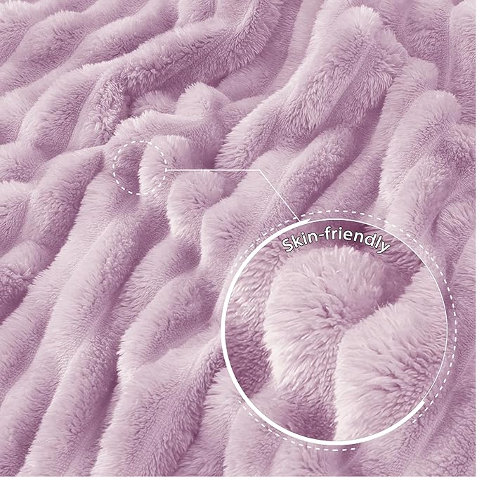 Exclusivo Mezcla King Size Flannel Fleece Blanket, Super Soft Striped Jacquard Bed Blanket, Lightweight Fuzzy Cozy for All Seasons, 90x104 Inches, Lilac Purple