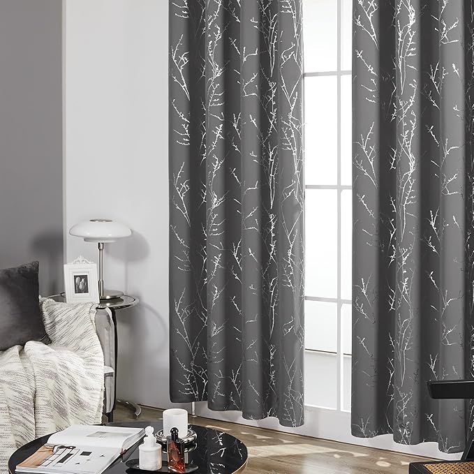 Deconovo Floor to Ceiling Curtains, Blackout Drapes 108 Inch Long, Soundproof Thermal Insulated Curtain for Sliding Door, Grommet Top, Machine Washable Drape for Living Room Bedroom Office, Light Grey