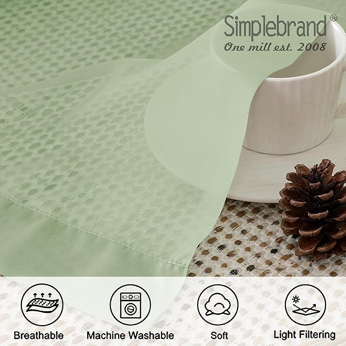 Simplebrand Light Green Sheer Curtains 63 Inch Length 2 Panels, Rod Pocket Solid Color Window Sheer Curtain Panels, Elegant Curtains & Drapes for Living Room, Bedroom 2 Panels, 42" W x 63" L