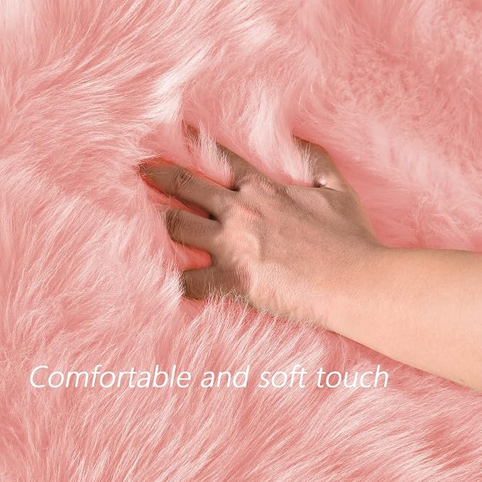 Latepis Pink Rugs for Bedroom Girls Washable Runner 2x6 Faux Fur Rug Soft Furry Rugs Fluffy Throw Sheepskin Rug Cute Room Décor Cushion, Runner