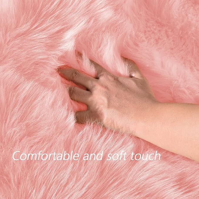 Latepis 3x4 Area Rug, Faux Fur Sheepskin Rug for Living Room, Fuzzy Rugs for Teen Girls Bedroom, Luxury Room Decor, Fluffy Pink Rug, Rectangle