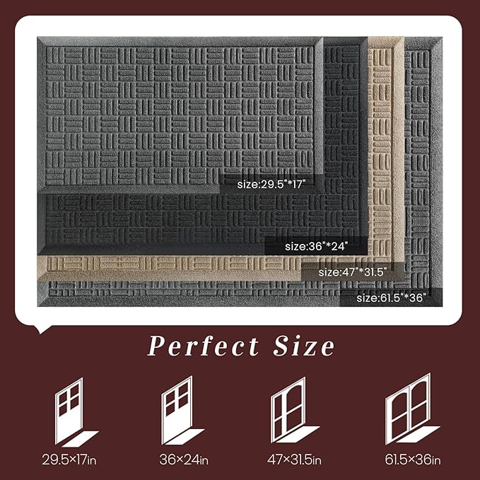 Mibao Front Door Mat Indoor Outdoor Entrance, Dirt Trapping Waterproof All-Season, All-Weather Doormat, Non-Slip Durable Natural Rubber Low Profile Easy Clean Patio Entrance Mat, 36" x 24", Beige