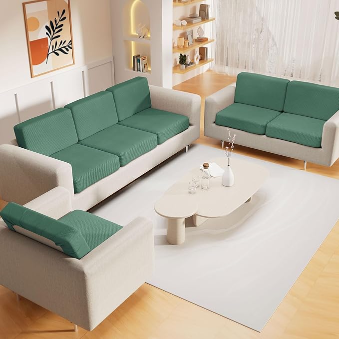 hyha Waterproof Sectional Couch Covers, Non Slip Sofa Couch Cushion Covers L Shape, Thick Stretch Jacquard Fabric, Washable Sofa Slipcovers with Elastic Bottom (1 Piece for Chaise XL, Green)