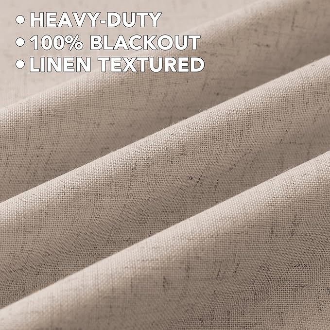 H.VERSAILTEX Linen Curtains 100% Blackout Curtains for Bedroom 102 inch Long Full Light Blocking Nature Linen Blended Window Curtains for Living Room Nickel Grommet (2 Panels, Heathered Sand)