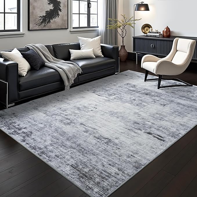 Toneed 5x7 Area Rugs for Living Room Bedroom Dining Room Washable Rug Modern Abstract Non Slip Low Pile Soft Rug Grey