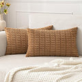 MIULEE Pack of 2 Corduroy Decorative Lumbar Throw Pillow Covers 20x12 Inch Soft Boho Striped Pillow Covers Modern Farmhouse Home Decor for Sofa Living Room Couch Bed Brown