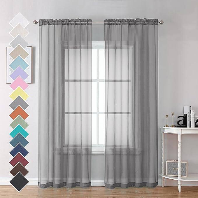 OVZME 2 Panels Grey Sheer Curtains, 84" Length for Bedroom, Elegant Light Filtering Sheer Curtains Window Treatment for Living Room, Each 42" Wx84 L