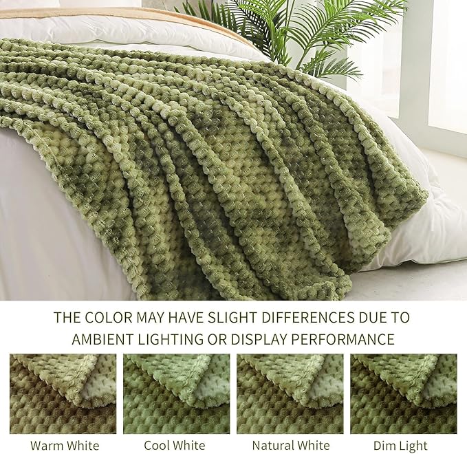 Exclusivo Mezcla Fleece Throw Blanket for Couch, Extra Large Fuzzy Tie-dye Olive Green Bed Blankets, Soft Cozy Plush Sofa Throws for All Seasons, 50x70 Inches
