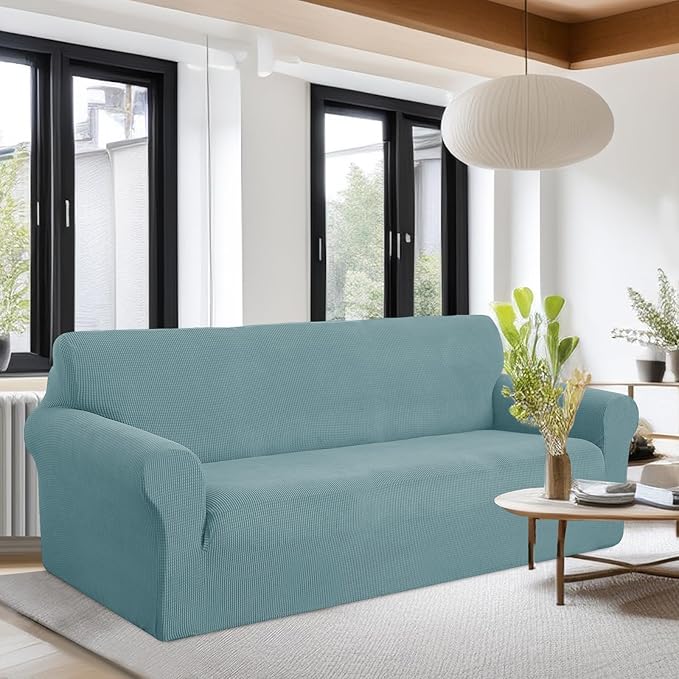 U-NICE HOME Stretch Couch Cover Sofa Cover Sofa Slipcover Furniture Protector for 4 Cushion Couch Sofa Pet Friendly(Oversized Sofa, Light Blue)
