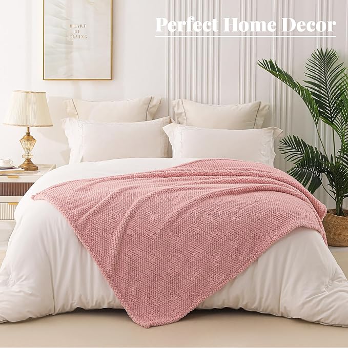 Whale Flotilla Extra Large Fuzzy Fleece Throw Blanket for Couch, 50x70 Inch Fluffy Warm Soft Jacquard Blankets for All Season, Lightweight and Cozy, Pink