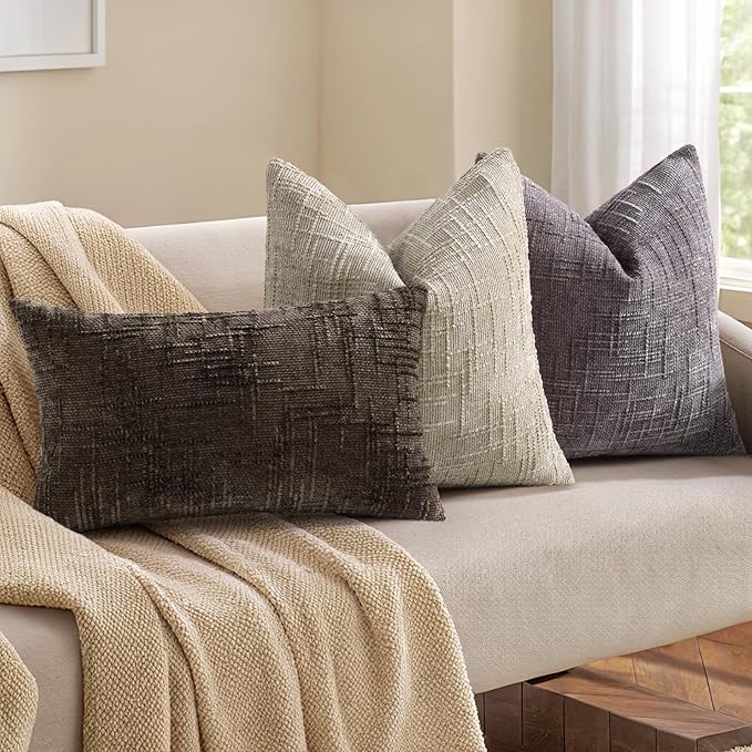 decorUhome Dark Brown Chenille Throw Pillow Covers 12x20 Set of 2 Textured Soft Cozy Slubby Couch Pillow Covers Modern Farmhouse Boho Decorative Pillow Cases for Bed Sofa Living Room