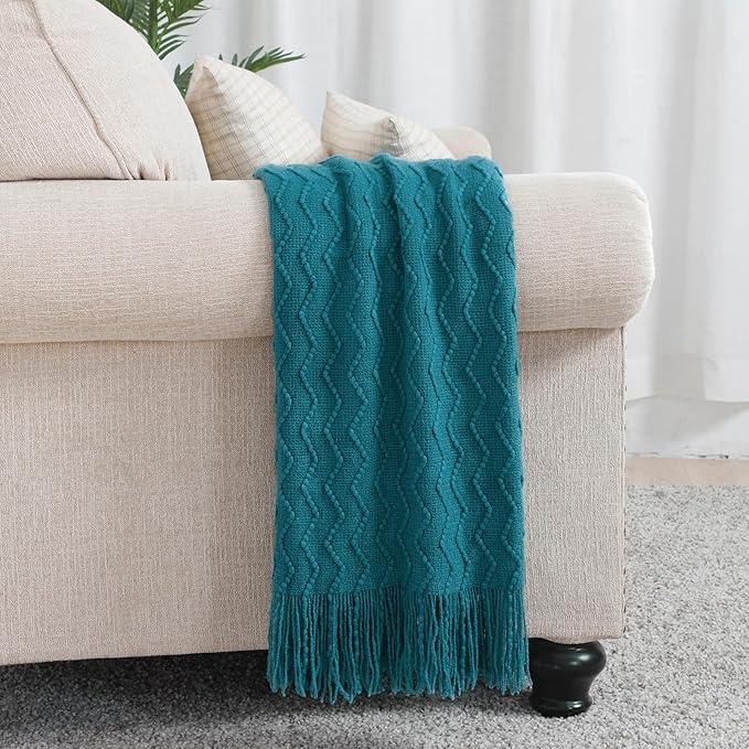 BOURINA Throw Blanket Textured Solid Soft Sofa Throw Couch Cover Knitted Decorative Blanket, 60 inch x 80 inch Teal