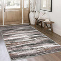 Lansny Modern Abstract 4x6 Living Room Washable Rug Non-Slip Soft Bedroom Area Rug Dark Light Brown White Thin Print Faux Wool Floor Carpet Throw Rugs for Nursery Playroom Dining Room Indoor Office