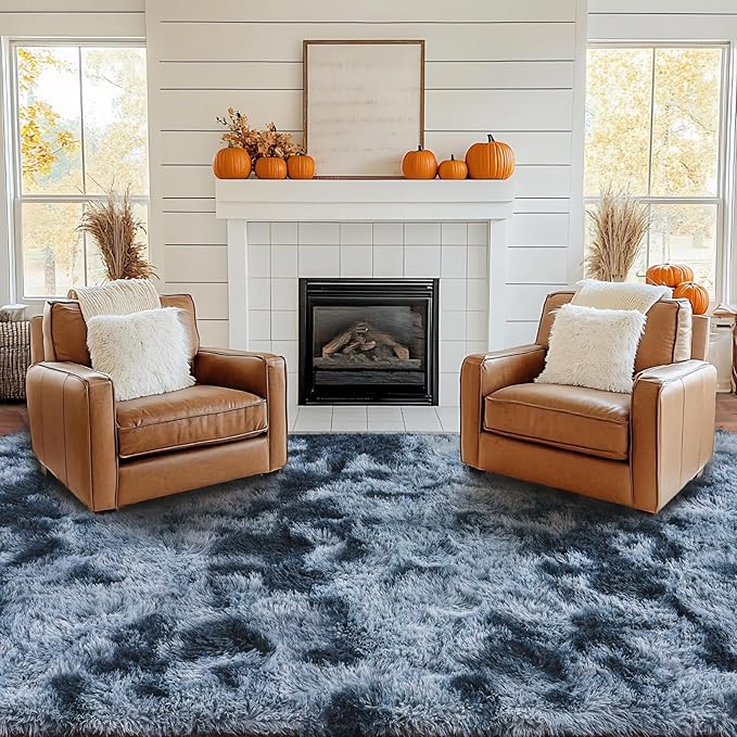 Pionblank Large Area Rug for Living Room 10x14, Fuzzy Modern Shag Rug, Fluffy Plush Non Slip Soft Furry Carpet for Bedroom Kids Room Nursery Teens Dorm Home Decor, Blue Grey