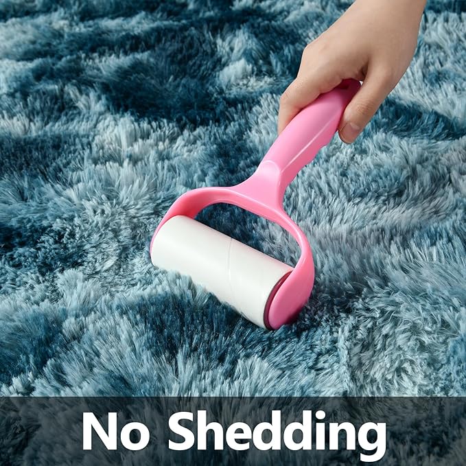Deerhoo Large Shag Area Rugs 6 x 9, Tie-Dyed Plush Fuzzy Rugs for Living Room, Ultra Soft Fluffy Furry Rug for Bedroom, Indoor Carpet Nursery Rugs for Kids Room Home Decor, Peacock Blue