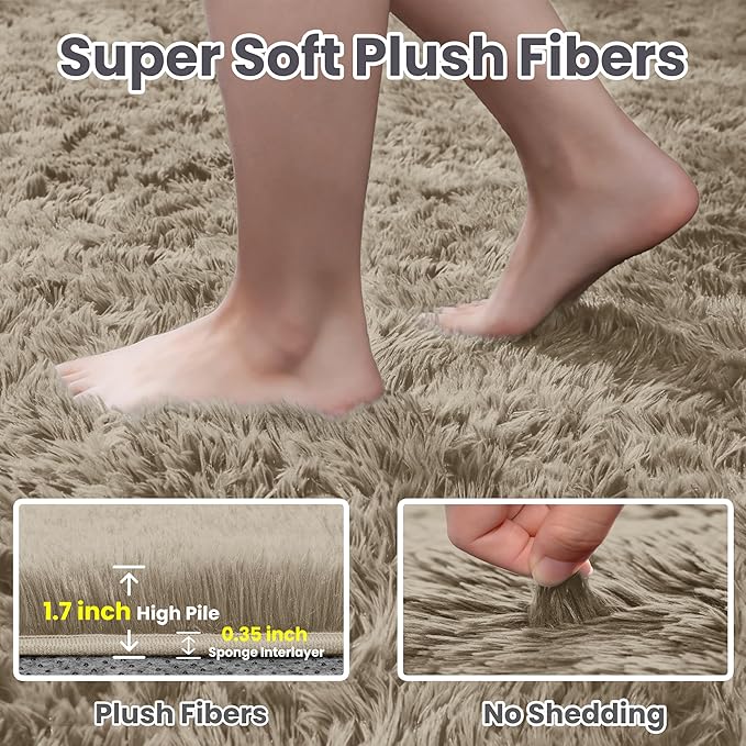 6x9 Area Rugs for Living Room Rug: Soft Fluffy Shag Gray Camel Rugs for Bedroom, Non-Slip Large Fuzzy Plush Rug Indoor Floor Carpet for Nursery Kids Boys Girls Room, Dorms, Playroom, Modern Home Decor