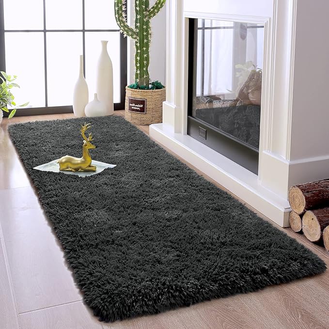 Chicrug Soft Runner Rugs for Bedroom Living Room Plush Fluffy Rug 2x6 Feet, Shag Furry Area Rug Carpet Non Shedding for Nursery Children Kids Girls Room Home Decorative, Dark Grey
