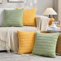 Fancy Homi Set of 4 Spring Boho Decorative Throw Pillow Covers 16x16 Inch for Couch Bed Sofa, Sage Green Yellow Room Decor, Soft Fuzzy Fluffy Cozy Corduroy Textured Cushion Case 40x40cm