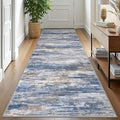 KOZYFLY 3x10 Ft Rug Modern Ombre Runner Rug for Hallway, Washable Kitchen Rugs Non-Slip Soft Striped Entryway Rug, Print Blue Rust Abstract Carpet for Laundry Nursery
