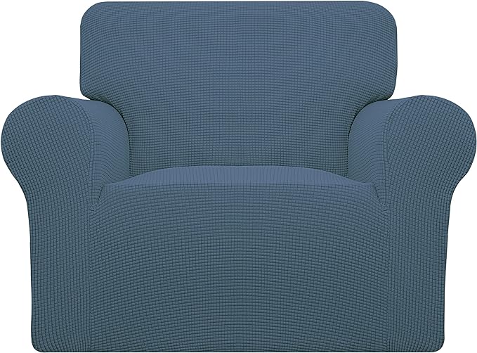 Easy-Going Stretch Oversized Chair Sofa Slipcover 1-Piece Couch Sofa Cover Furniture Protector Soft with Elastic Bottom for Kids Spandex Jacquard Fabric Small Checks Bluestone