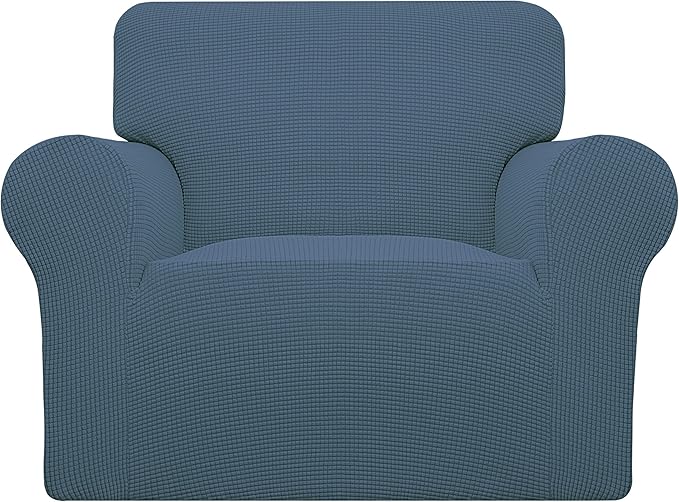 Easy-Going Stretch Chair Sofa Slipcover 1-Piece Couch Sofa Cover Furniture Protector Soft with Elastic Bottom for Kids, Pet. Spandex Jacquard Fabric Small Checks (Chair, Bluestone)