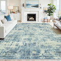 6x9 Area Rugs for Living Room Washable Rug: Anti-Skid Abstract Modern Living Room Rug Soft Thin Carpets Indoor Floor Non-Shedding Carpet for Bedroom Dining Farmhouse Nursery Blue Gray Gold
