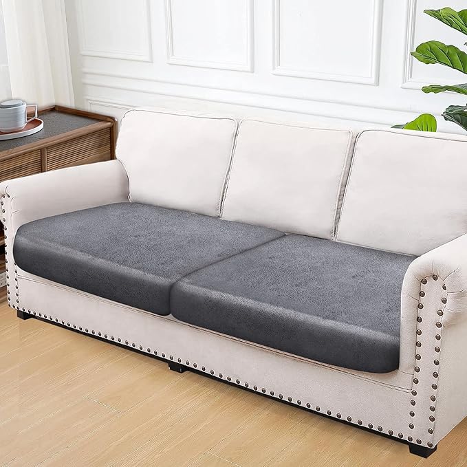 Leather Look Couch Cushion Covers Sofa Seat Slipcovers Sets Couches Furniture Protector for Sectional Armchair Loveseat Pets Kids Stretch Spandex Fabric (2 Cushion Sofa, Light Brown)