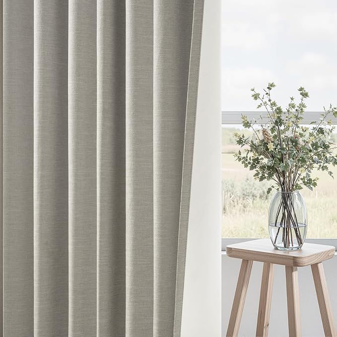 102 inch blackout curtains for Sliding door 2 Panels 100% Blackout Linen texture Window Drapes with Back Tab Rod Pocket Light Blocking Thermal Insulated Curtains for Bedroom Living Room Flax Grey