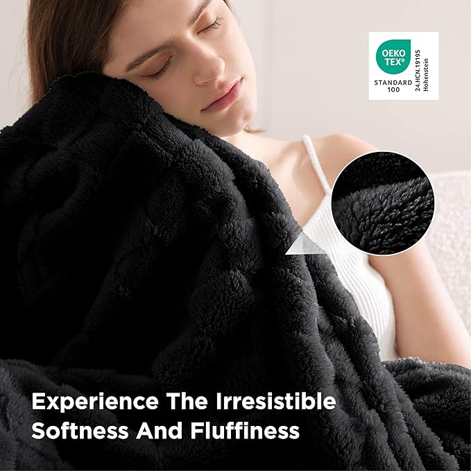 Bedsure GentleSoft Twin Blanket for Bed Black - Super Soft Cozy Blankets for Kids Girls, Cute Fuzzy Fleece Throws for Bedroom Couch, 60x80 Inches