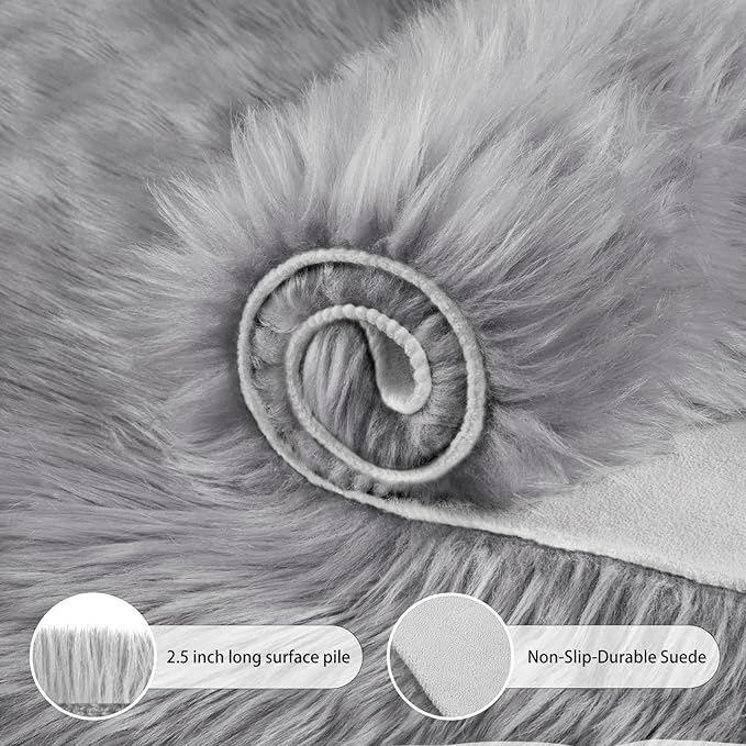 Ciicool Fluffy Area Rug, Grey Faux Fur Rug for Bedroom Living Room, Thick Fuzzy Shag Rug Furry Nursery Rug Plush Indoor Floor Carpets for Kids Girls Boys Teen Dorm, 4x6 ft