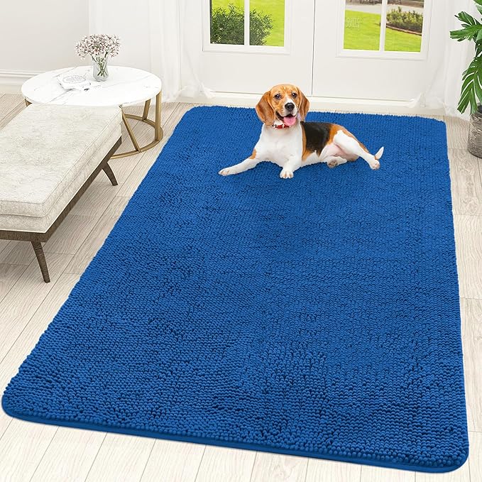 OLANLY Dog Door Mat for Muddy Paws 70x46, Absorbs Moisture and Dirt, Absorbent Non-Slip Washable Doormat, Quick Dry Chenille Mud Mat, Entry Indoor Entryway Carpet for Inside Floor, Deep Navy Blue