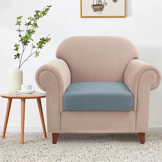 Water Repellent Sofa Seat Slipcovers Stretch Cushion Covers, Seaters Replacement for Furniture Protector, Soft Flexibility with Elastic Bottom (Small, Dusty Blue)