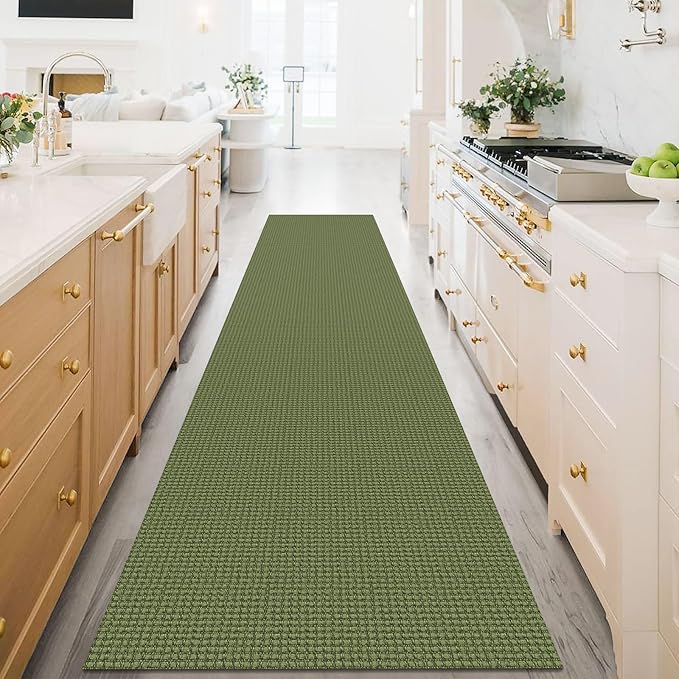KOZYFLY Extra Long Runners for Hallways 3x16 ft Washable Kitchen Runner Non Slip Rubber Backed Hallway Rug Cotton Entryway Runner Rug Floor Carpet for Indoor Hall, Kitchen, Bright Green/Earthy Green