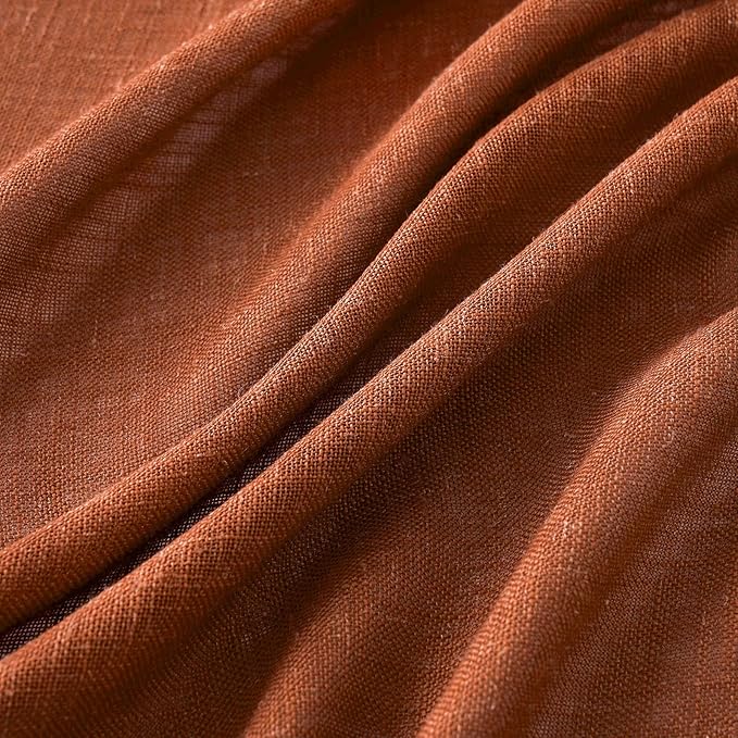 MIULEE Burnt Orange Linen Curtains 96 Inch Long for Bedroom Living Room, Soft Thick Linen Textured Window Drapes Terracotta Rust Boho Fall Decor Semi Sheer Light Filtering Back Tab 2 Panels