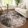 IOHOUZE Abstract Round Area Rug 6 Ft Washable Circle Rugs Large Round Rug Non Slip Thin Soft Circle Rugs, Printed Faux Wool Floor Carpet for Bedroom Living Room Dining Room Nursery, Brown/Rust